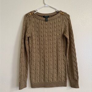 Ralph Lauren Cable Knit Sweater in Brown with Gold Buttons